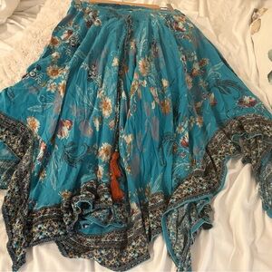 Asymmetrical Floral Teal Skirt